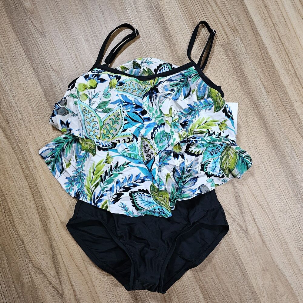 Maxine of Hollywood Women's One Piece Tankini Tiered Ruffle Swimsuit Floral 6